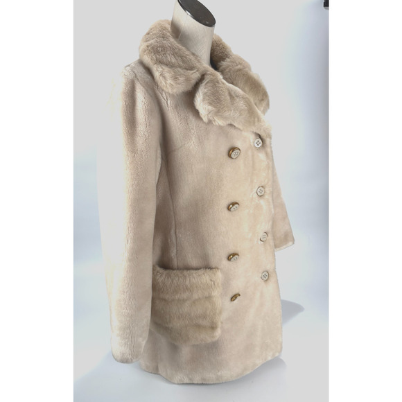 Vintage Borgana Faux Fur Coat Womens M L Tan Teddy Bear Mob Wife 50s - Picture 2 of 13